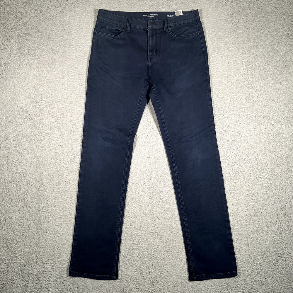 Banana Republic Jeans Mens 33x33 Blue Traveler Slim Straight Casual Preppy Logo - Picture 1 of 11